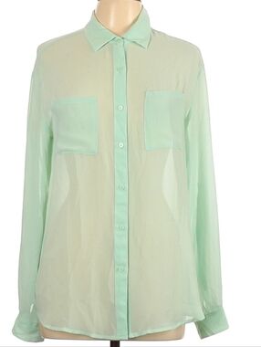 Decree Sheer Mint Green Long Sleeve Button Up Blouse Large